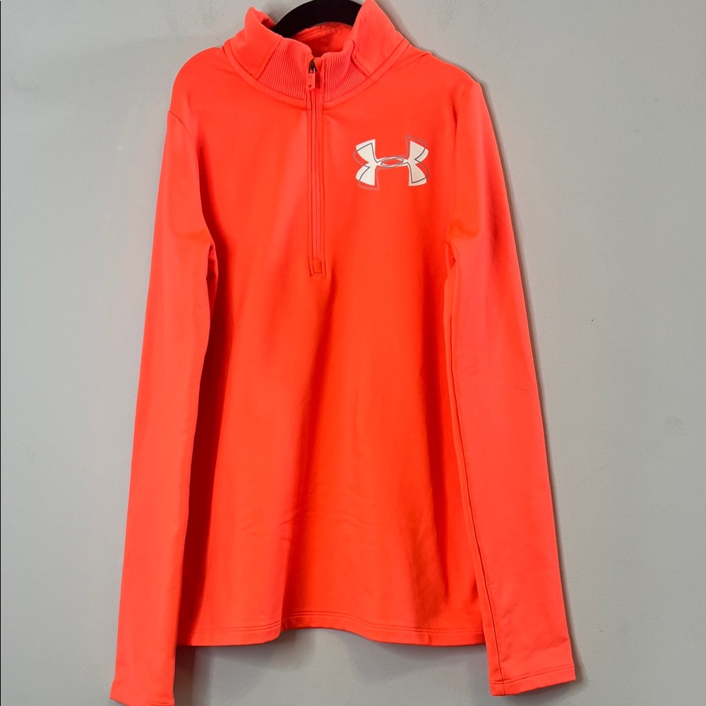 Under Armour Kids‎ Neon Orange Quarter-Zip Long Sleeve Pullover Hoodie Boys Med